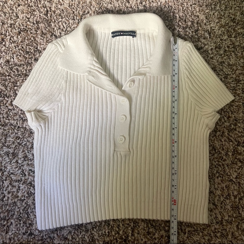 BRANDY MELVILLE Bridget White Cropped Polo Top - Picture 2 of 5